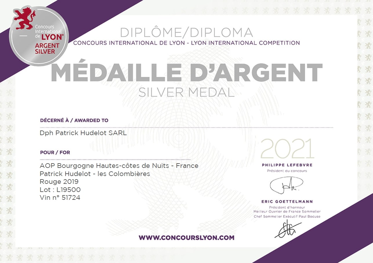 Silver Medal - Lyon International Competition for the Cuvée Les Colombières